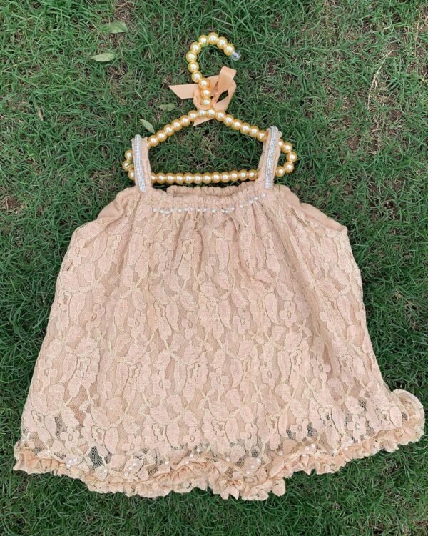 Beige lace top with pearl