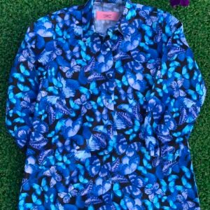 Royal blue and light blue butterfly collared shirt