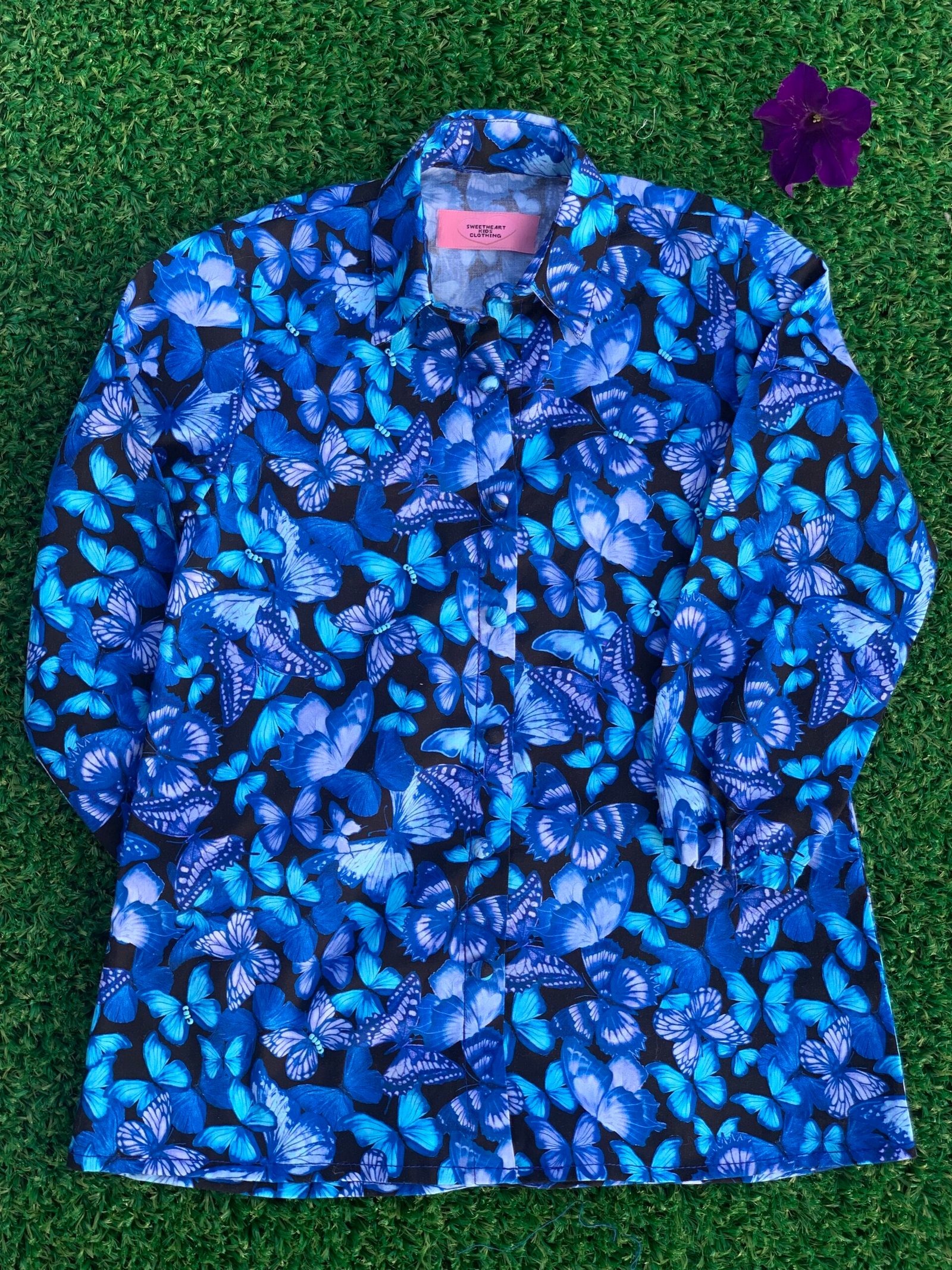 Royal blue and light blue butterfly collared shirt